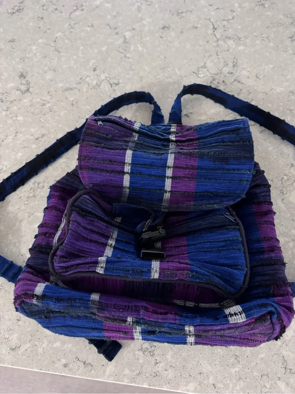 Handwoven Blue & Purple Striped Women's Backpack
